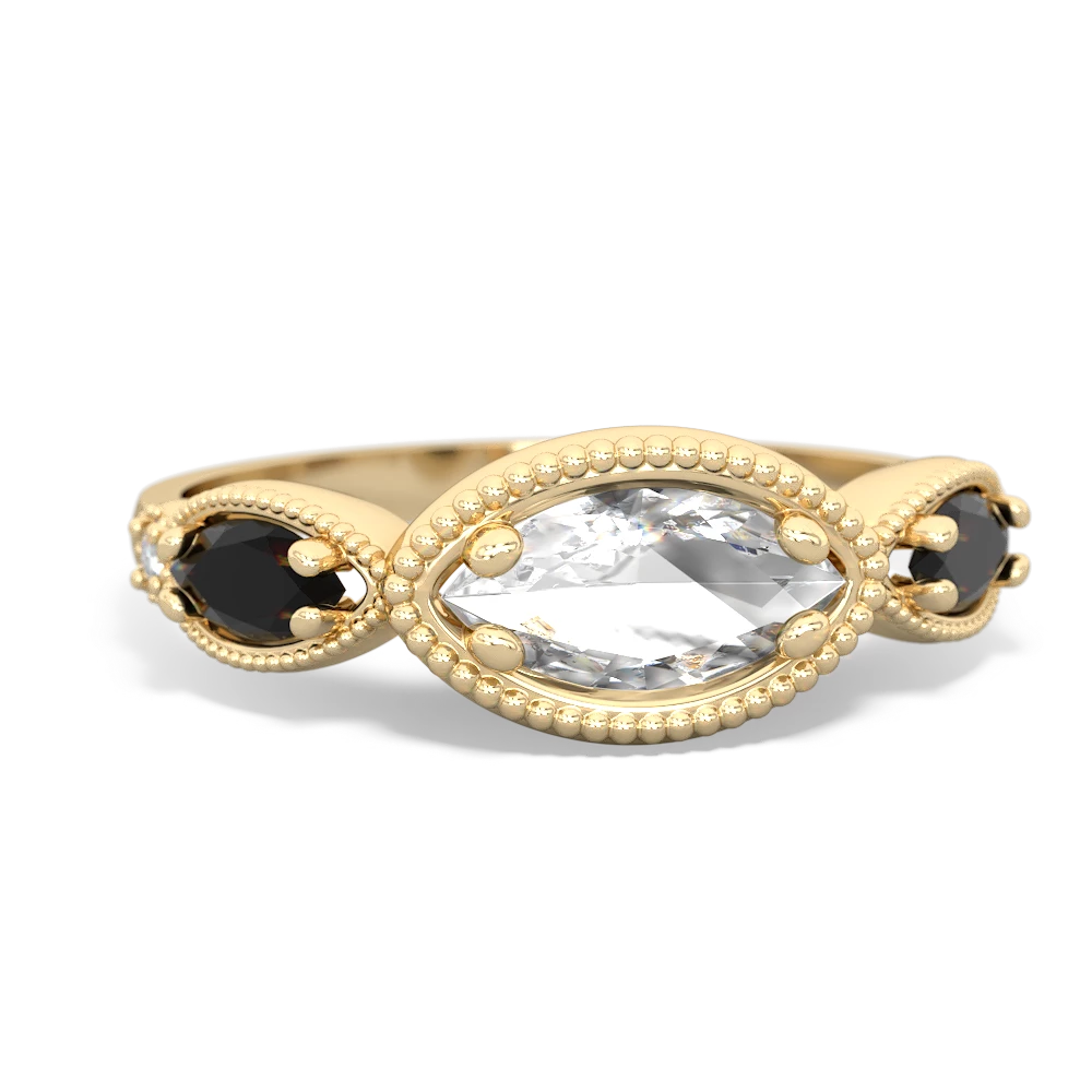 White Topaz Milgrain Marquise 14K Yellow Gold ring R5700