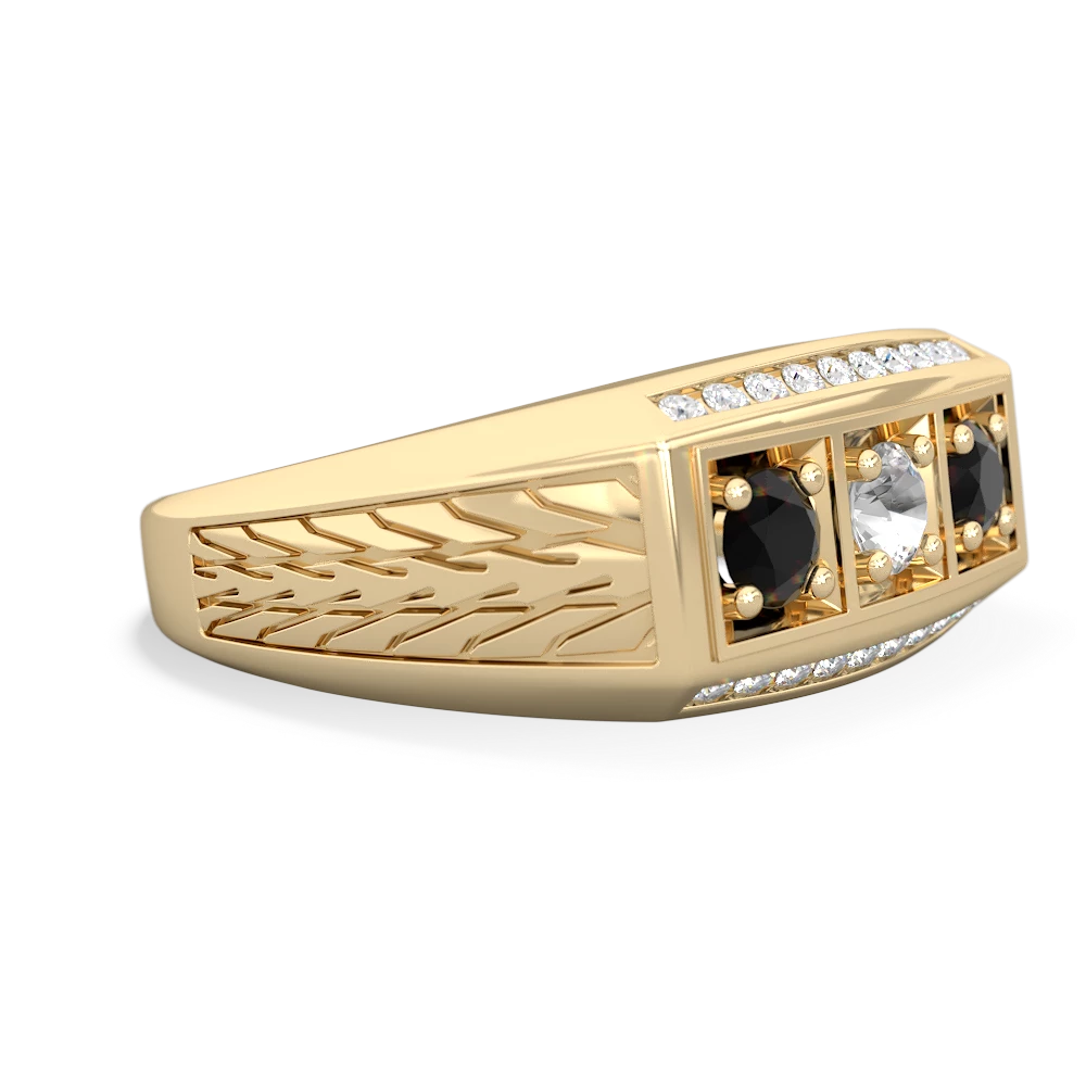 White Topaz Three Stone Tire Tread Men's 14K Yellow Gold ring R0520