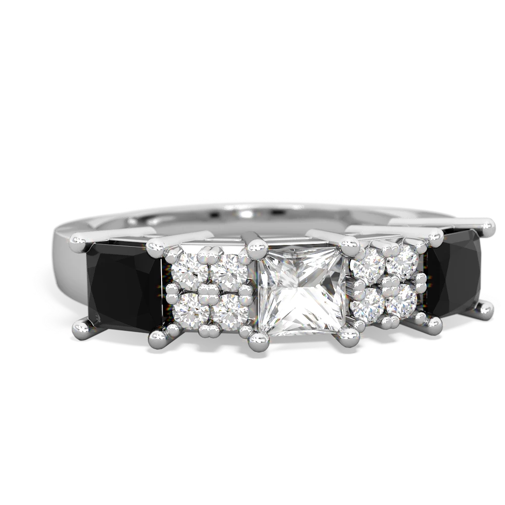 White Topaz Three Stone Diamond Cluster 14K White Gold ring R2592