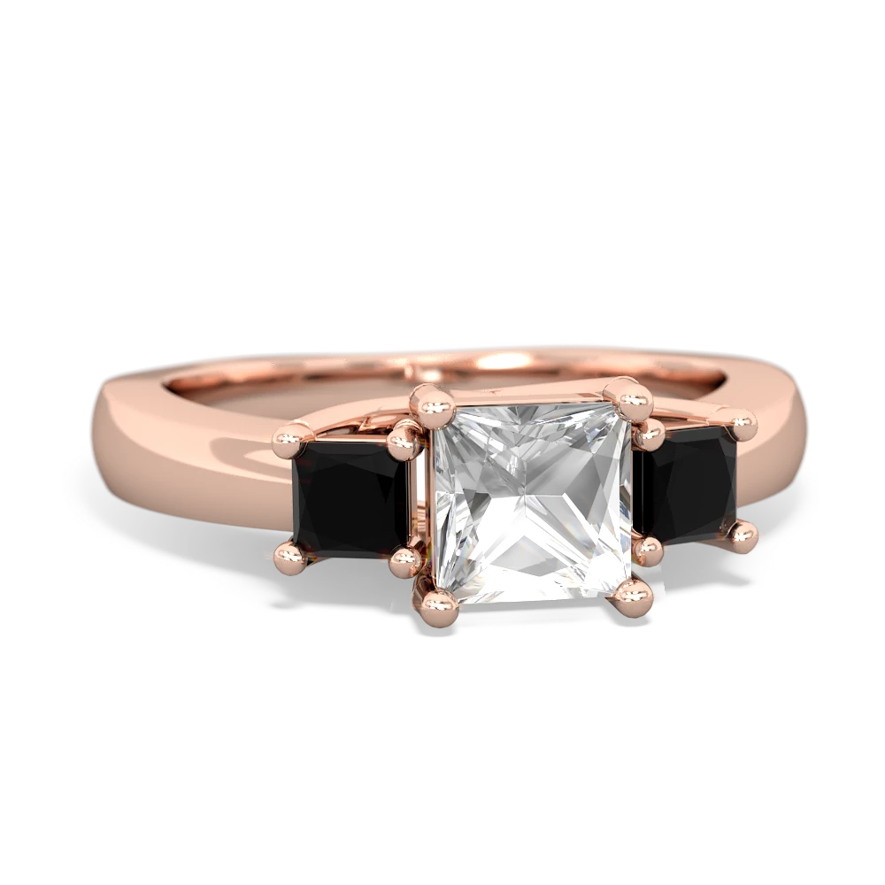 White Topaz Three Stone Trellis 14K Rose Gold ring R4015