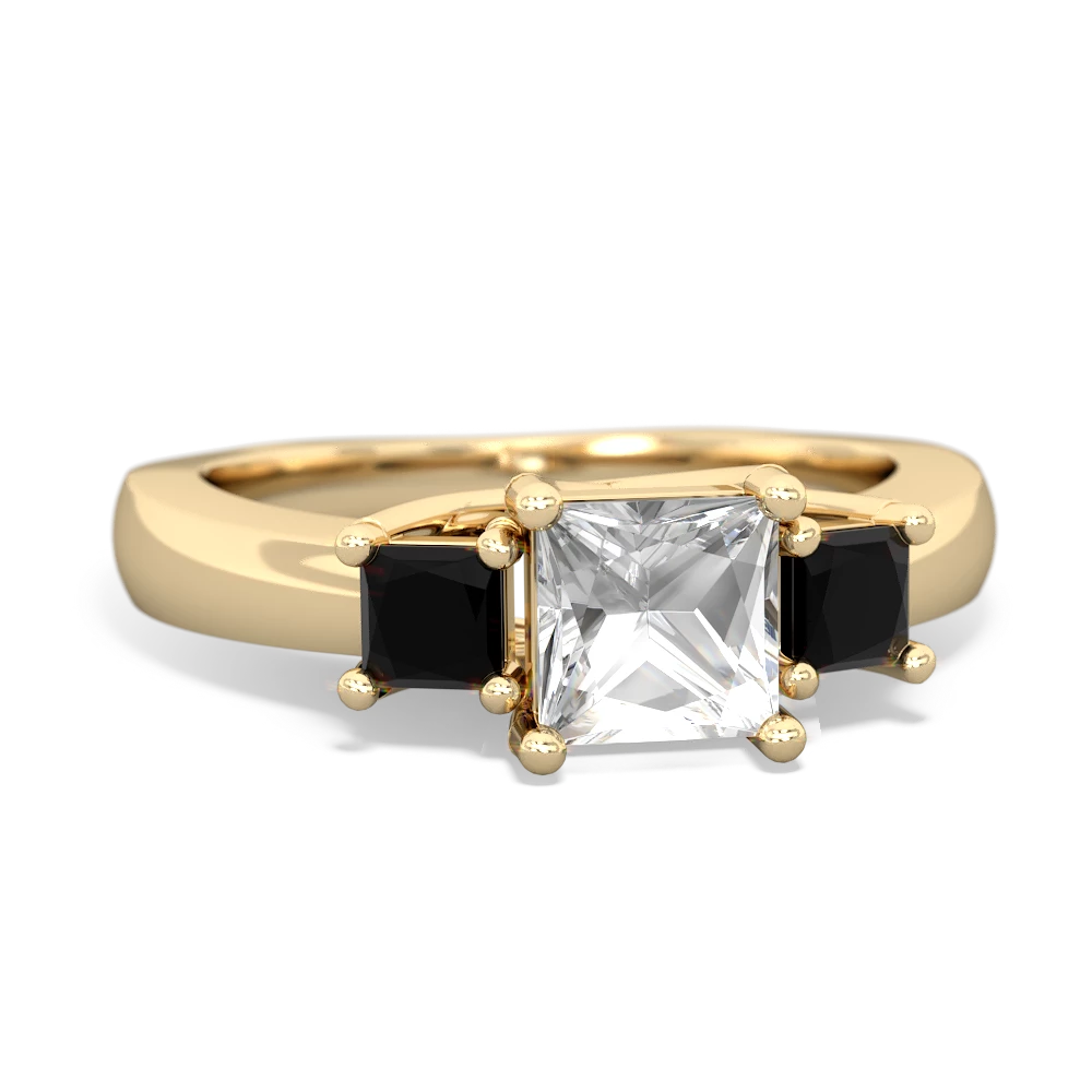 White Topaz Three Stone Trellis 14K Yellow Gold ring R4015