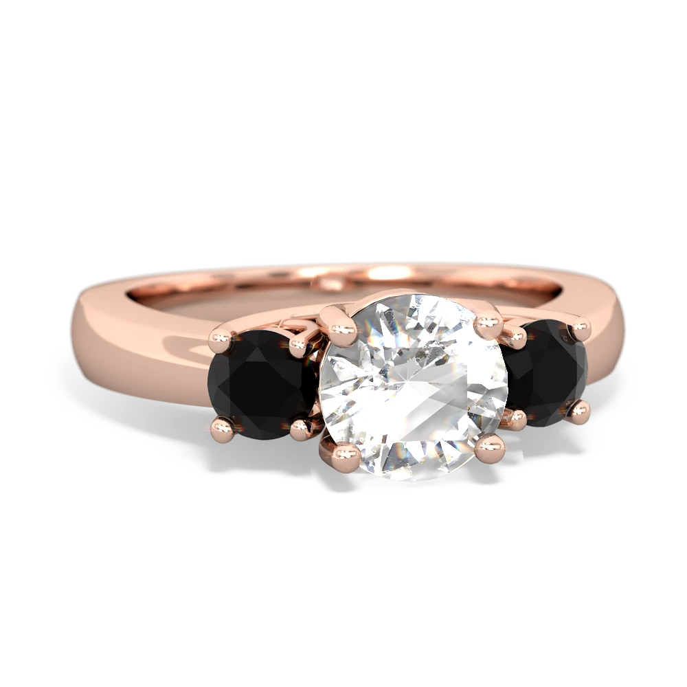 White Topaz Three Stone Round Trellis 14K Rose Gold ring R4018