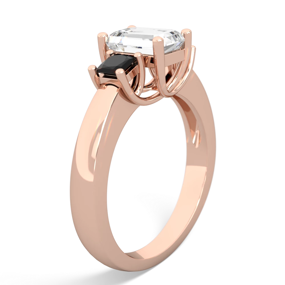 White Topaz Three Stone Emerald-Cut Trellis 14K Rose Gold ring R4021