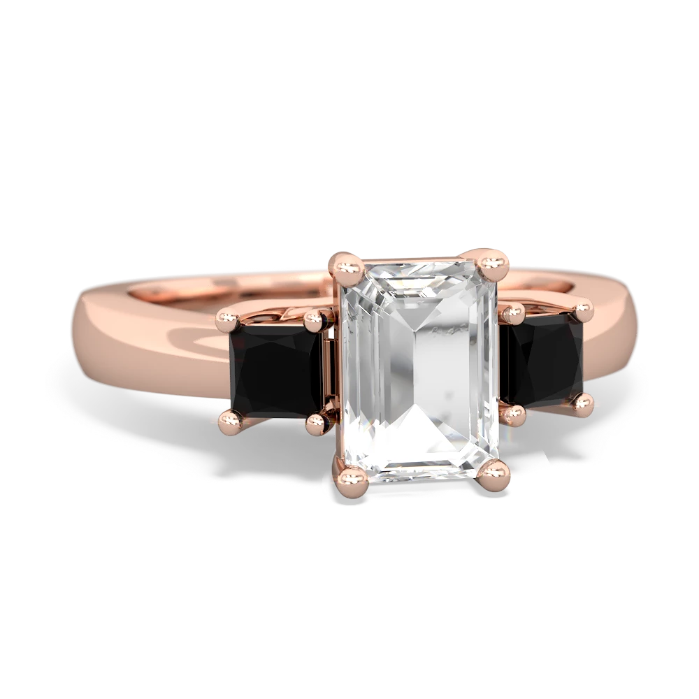 White Topaz Three Stone Emerald-Cut Trellis 14K Rose Gold ring R4021