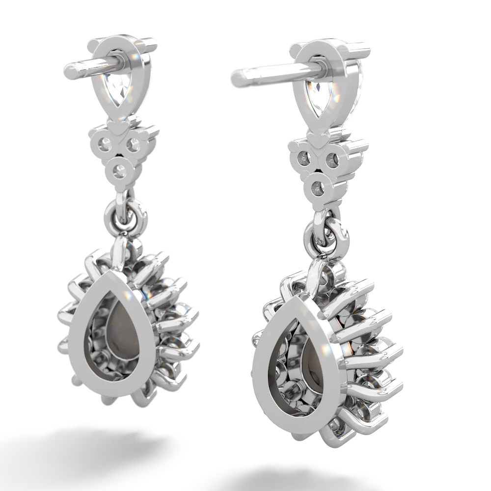 White Topaz Halo Pear Dangle 14K White Gold earrings E1882