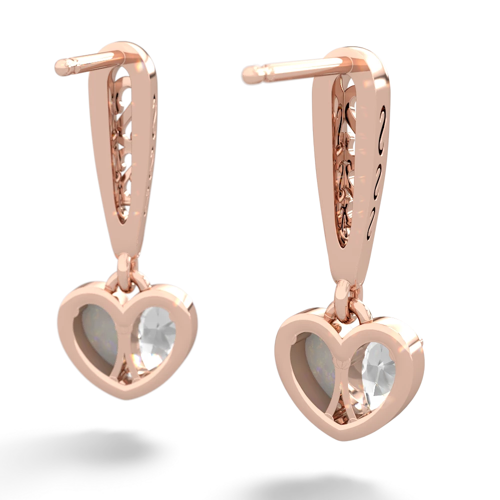 White Topaz Filligree Heart 14K Rose Gold earrings E5070