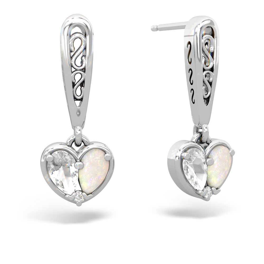 White Topaz Filligree Heart 14K White Gold earrings E5070