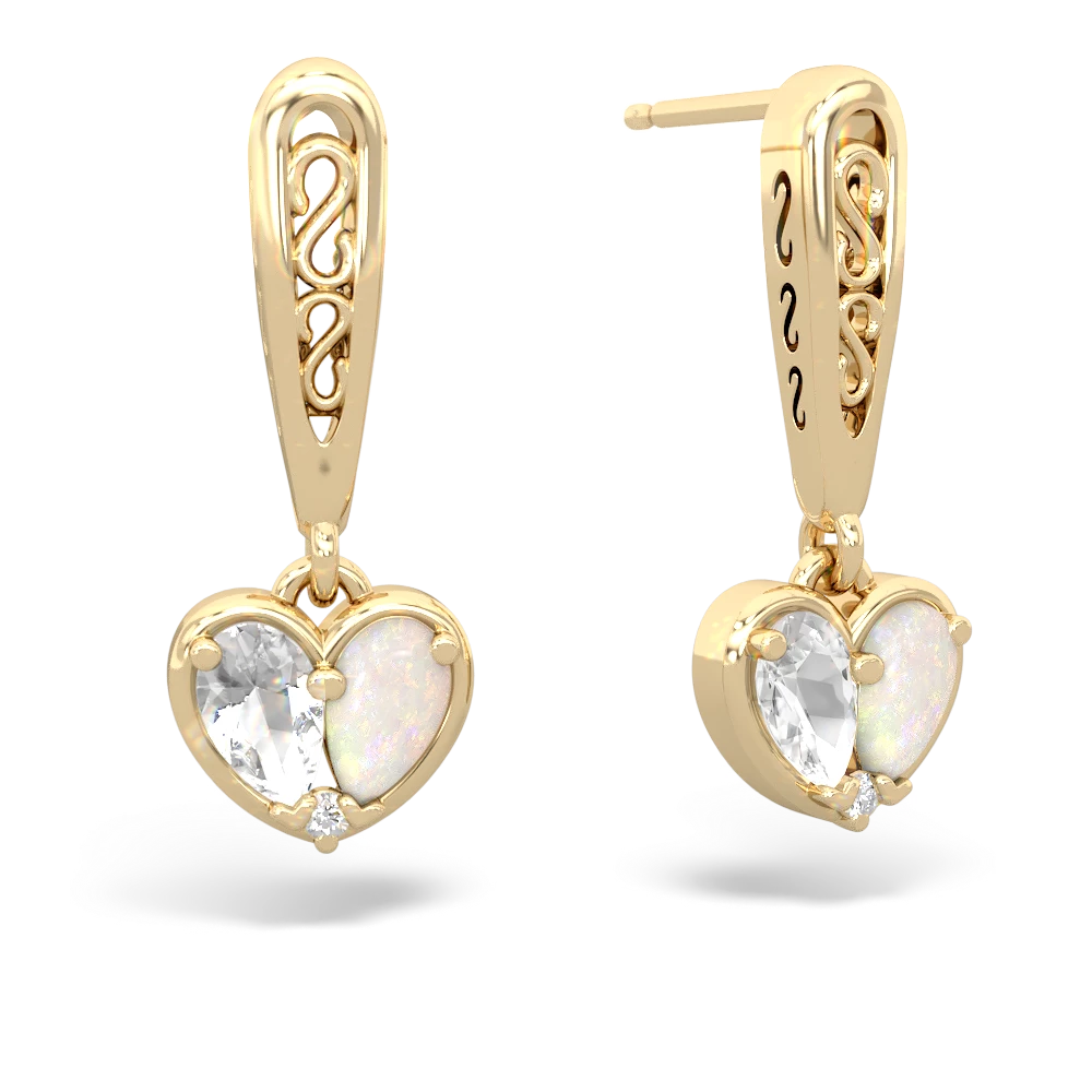 White Topaz Filligree Heart 14K Yellow Gold earrings E5070