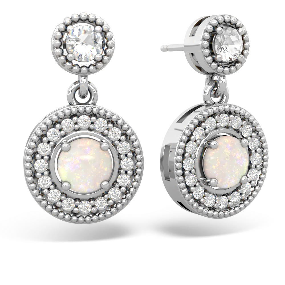 White Topaz Halo Dangle 14K White Gold earrings E5319