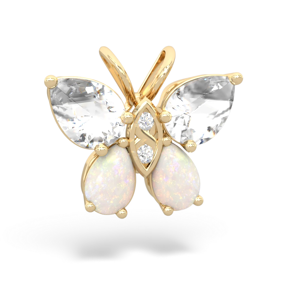 White Topaz Butterfly 14K Yellow Gold pendant P2215