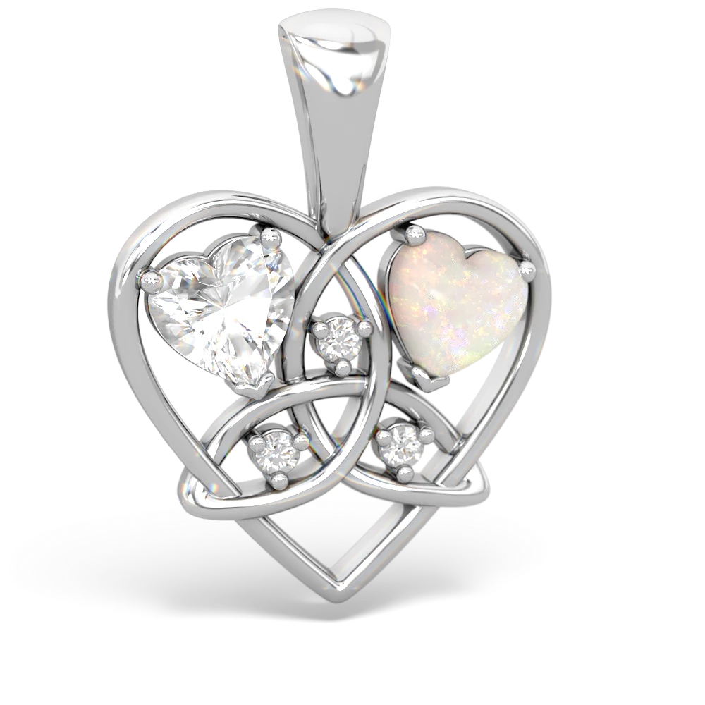 White Topaz Celtic Trinity Heart 14K White Gold pendant P5331