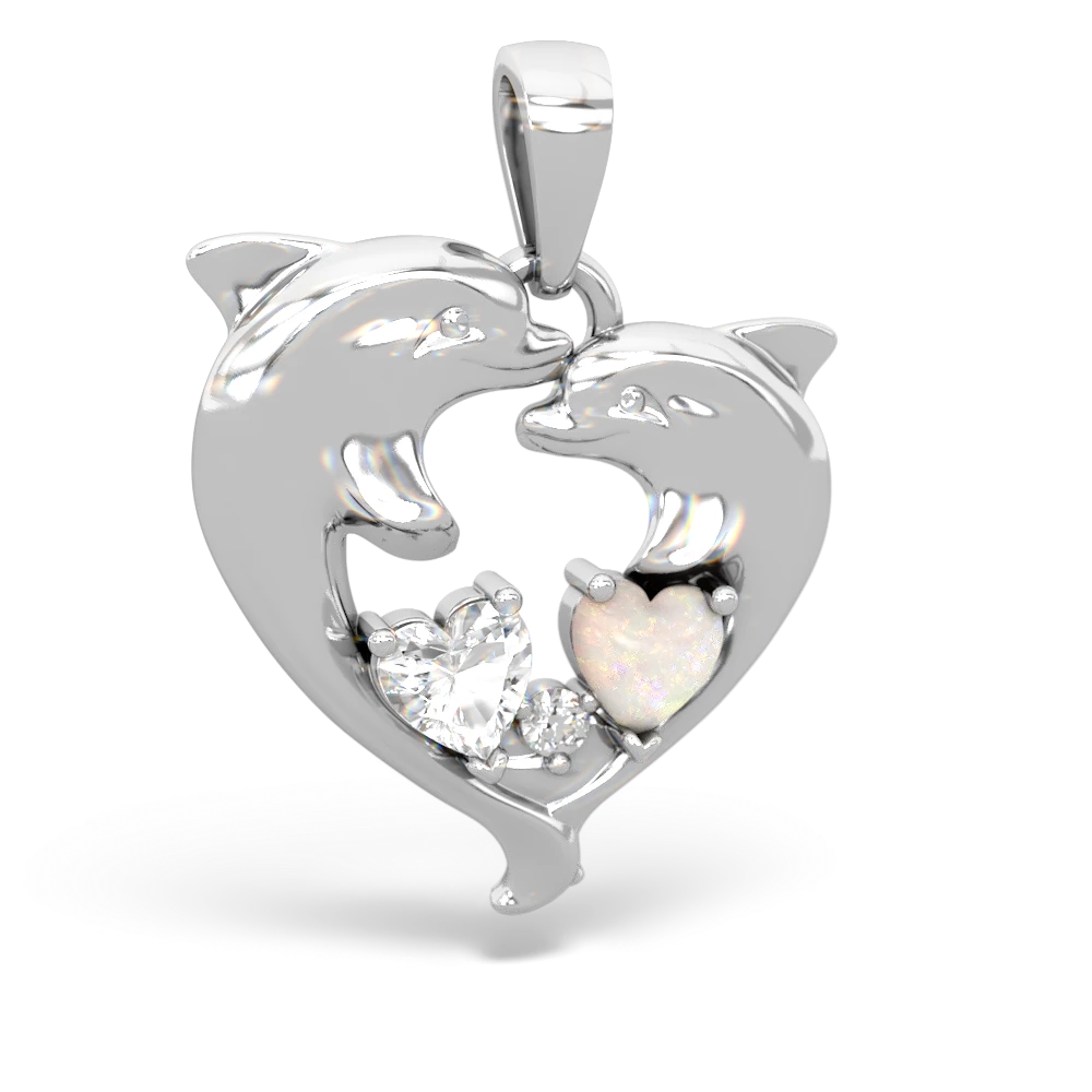 White Topaz Dolphin Heart 14K White Gold pendant P5820