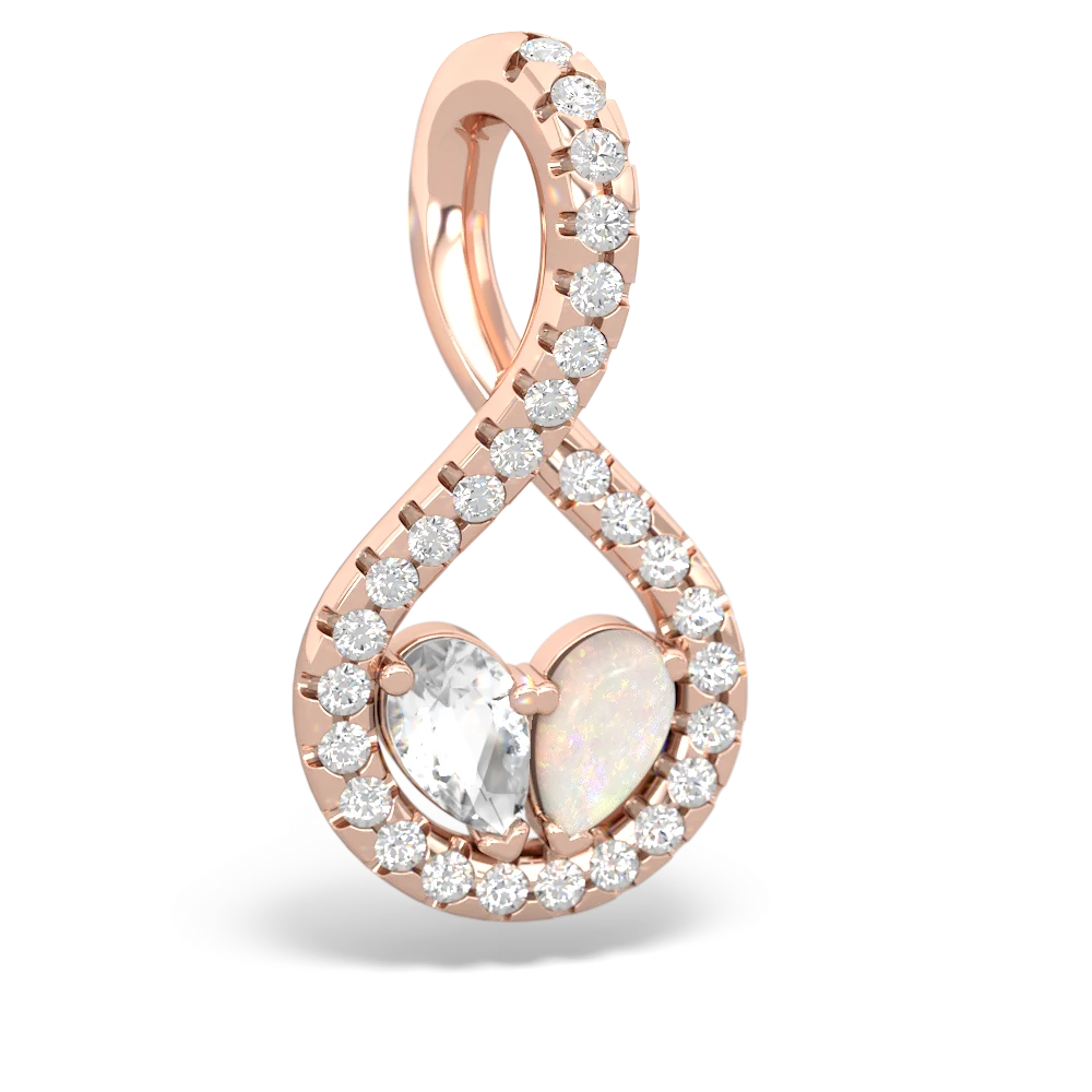 White Topaz Pave Twist 'One Heart' 14K Rose Gold pendant P5360