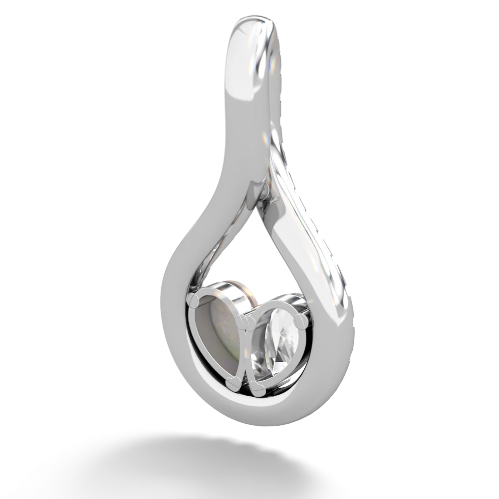 White Topaz Pave Twist 'One Heart' 14K White Gold pendant P5360