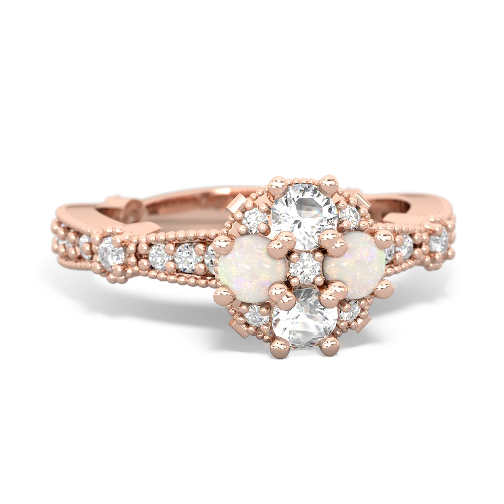 White Topaz Sparkling Tiara Cluster 14K Rose Gold ring R26293RD