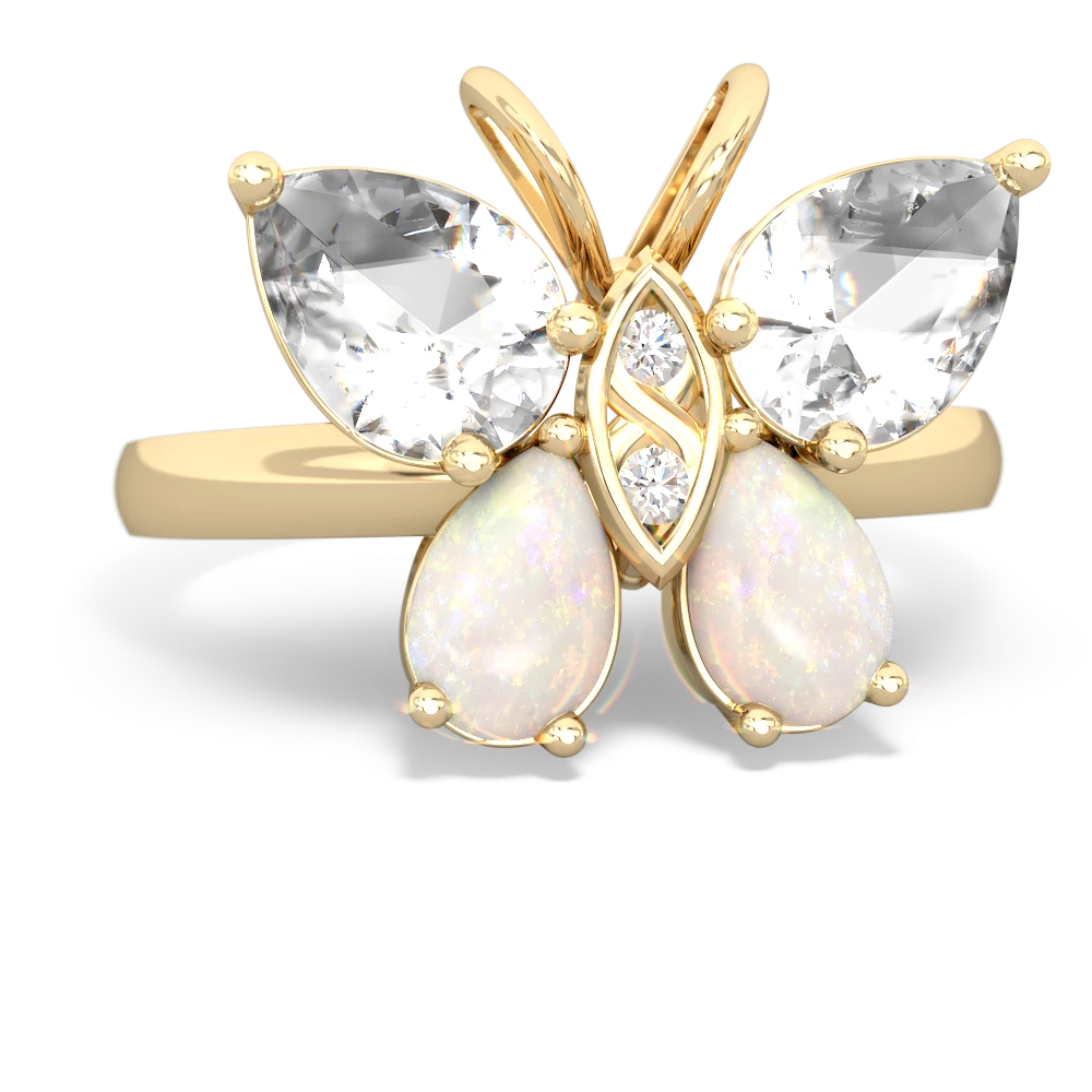 White Topaz Butterfly 14K Yellow Gold ring R2215