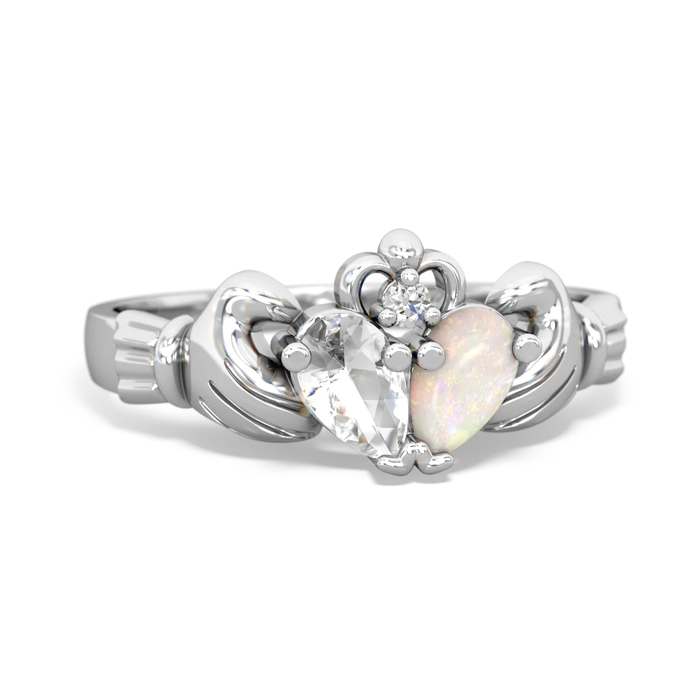 White Topaz 'Our Heart' Claddagh 14K White Gold ring R2388