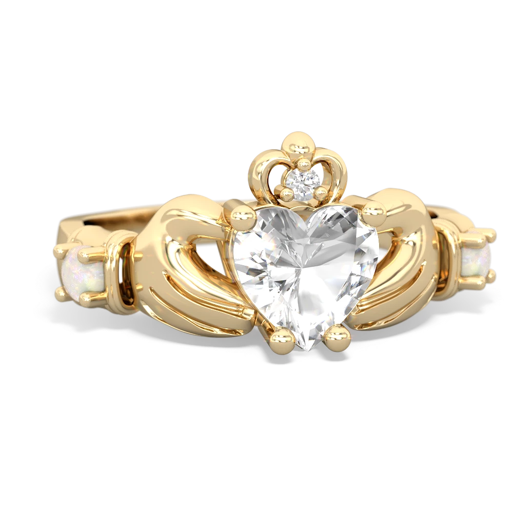 White Topaz Claddagh Keepsake 14K Yellow Gold ring R5245