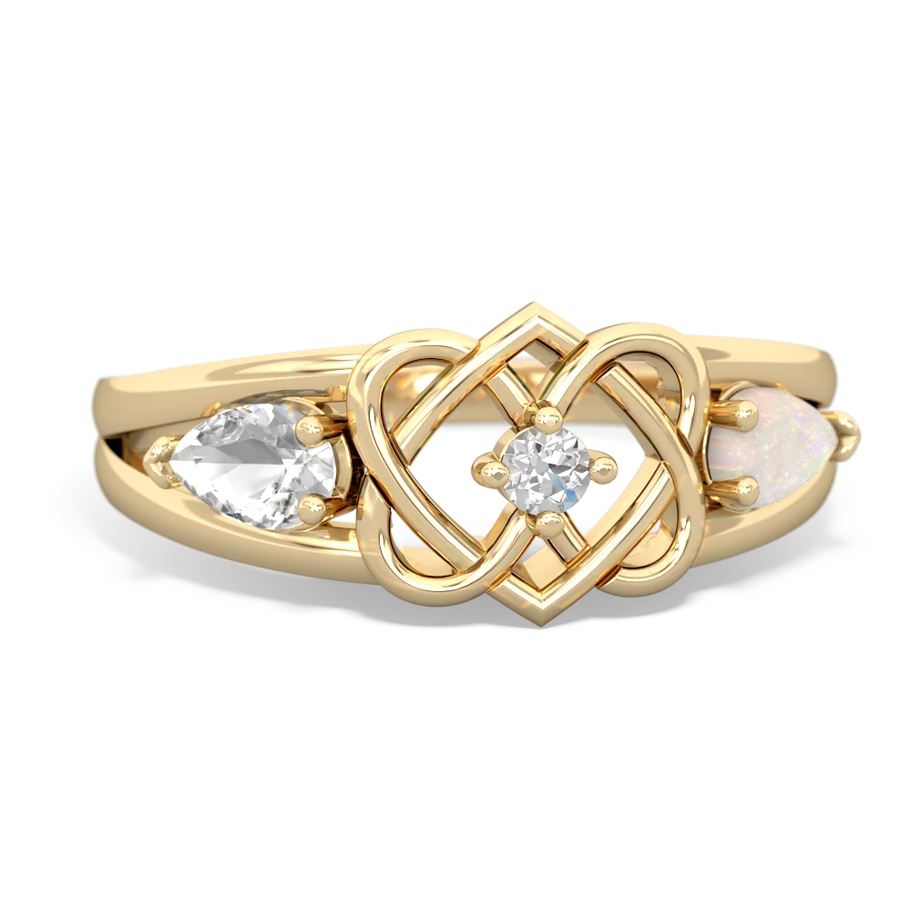 White Topaz Hearts Intertwined 14K Yellow Gold ring R5880