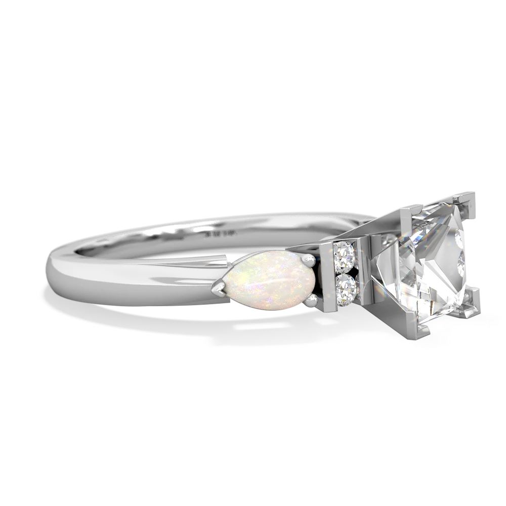 White Topaz 6Mm Princess Eternal Embrace Engagement 14K White Gold ring C2002