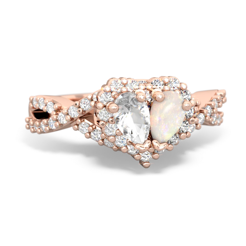 White Topaz Diamond Twist 'One Heart' 14K Rose Gold ring R2640HRT