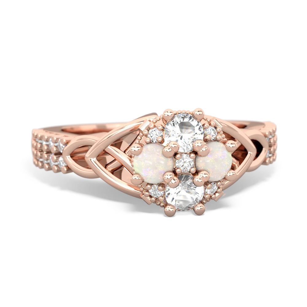 White Topaz Celtic Knot Cluster Engagement 14K Rose Gold ring R26443RD