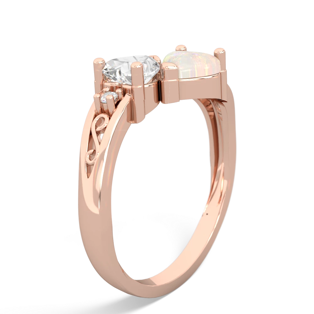 White Topaz Snuggling Hearts 14K Rose Gold ring R2178