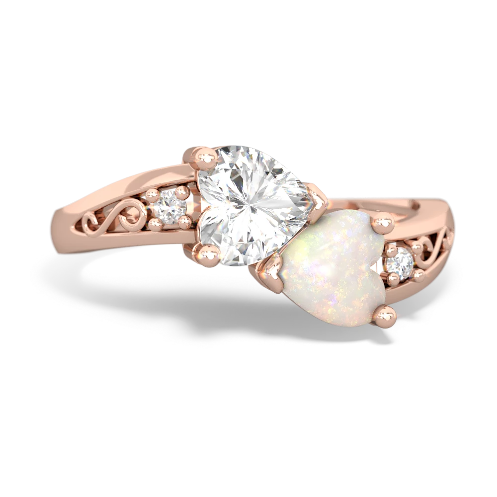 White Topaz Snuggling Hearts 14K Rose Gold ring R2178