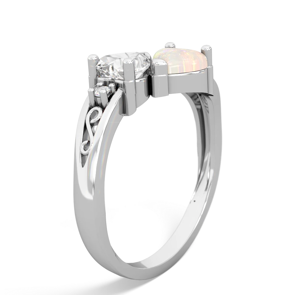 White Topaz Snuggling Hearts 14K White Gold ring R2178