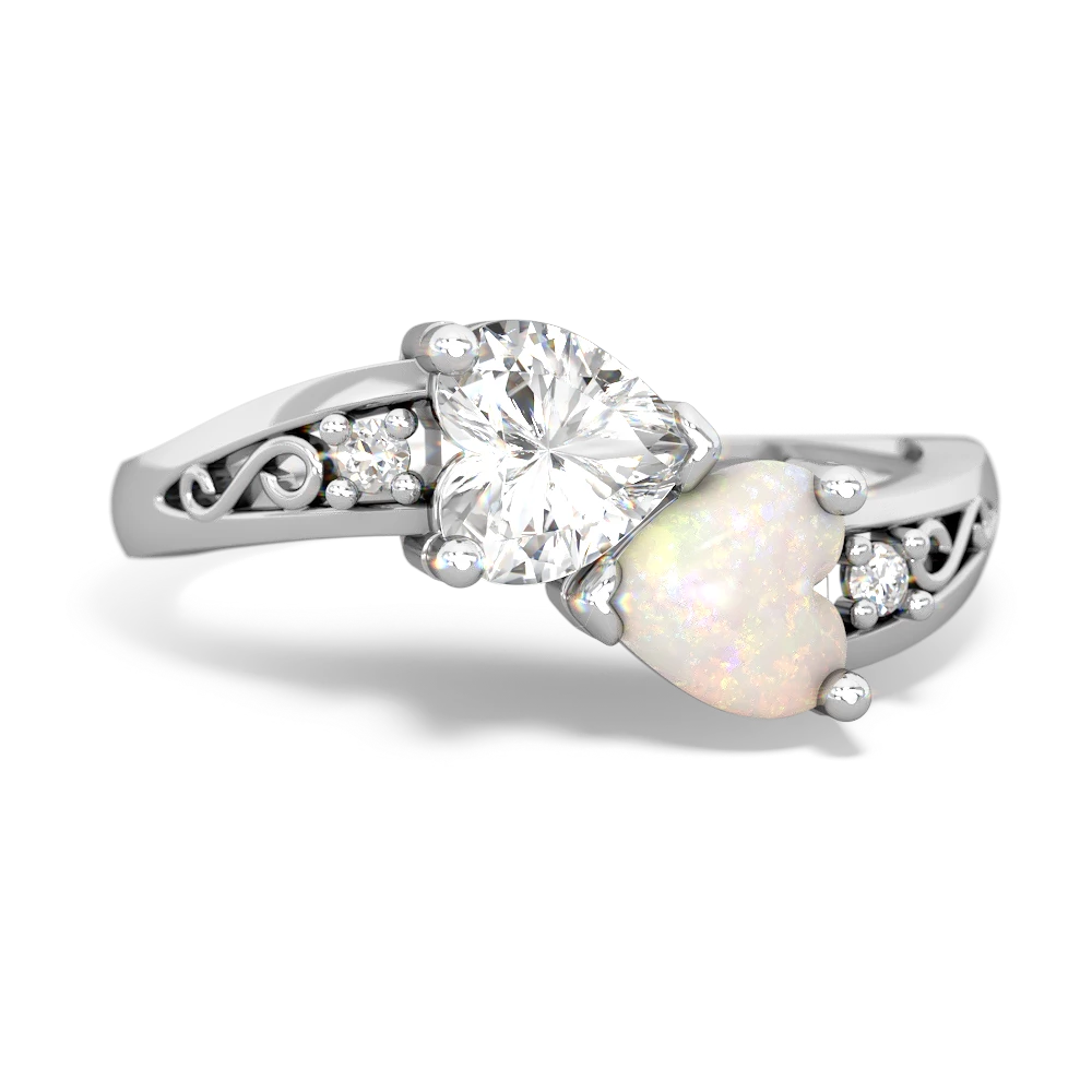 White Topaz Snuggling Hearts 14K White Gold ring R2178