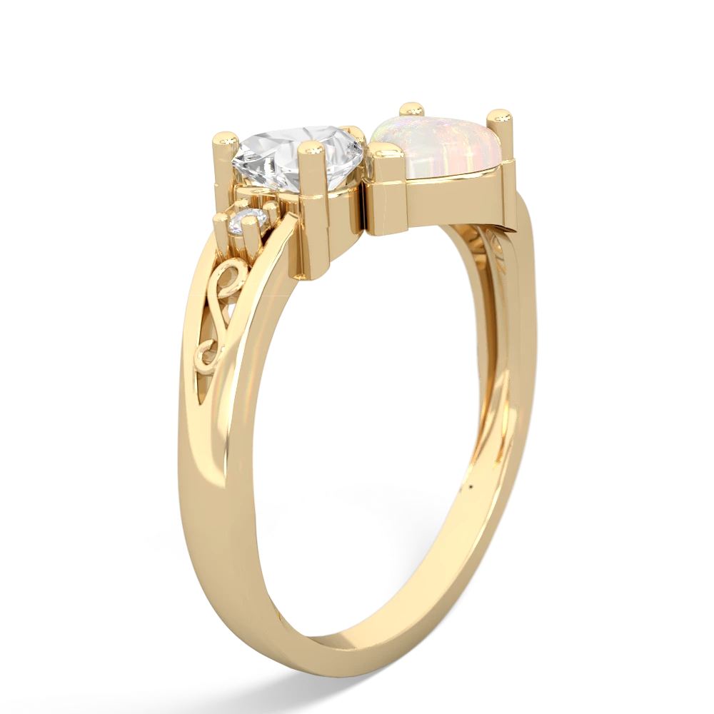 White Topaz Snuggling Hearts 14K Yellow Gold ring R2178