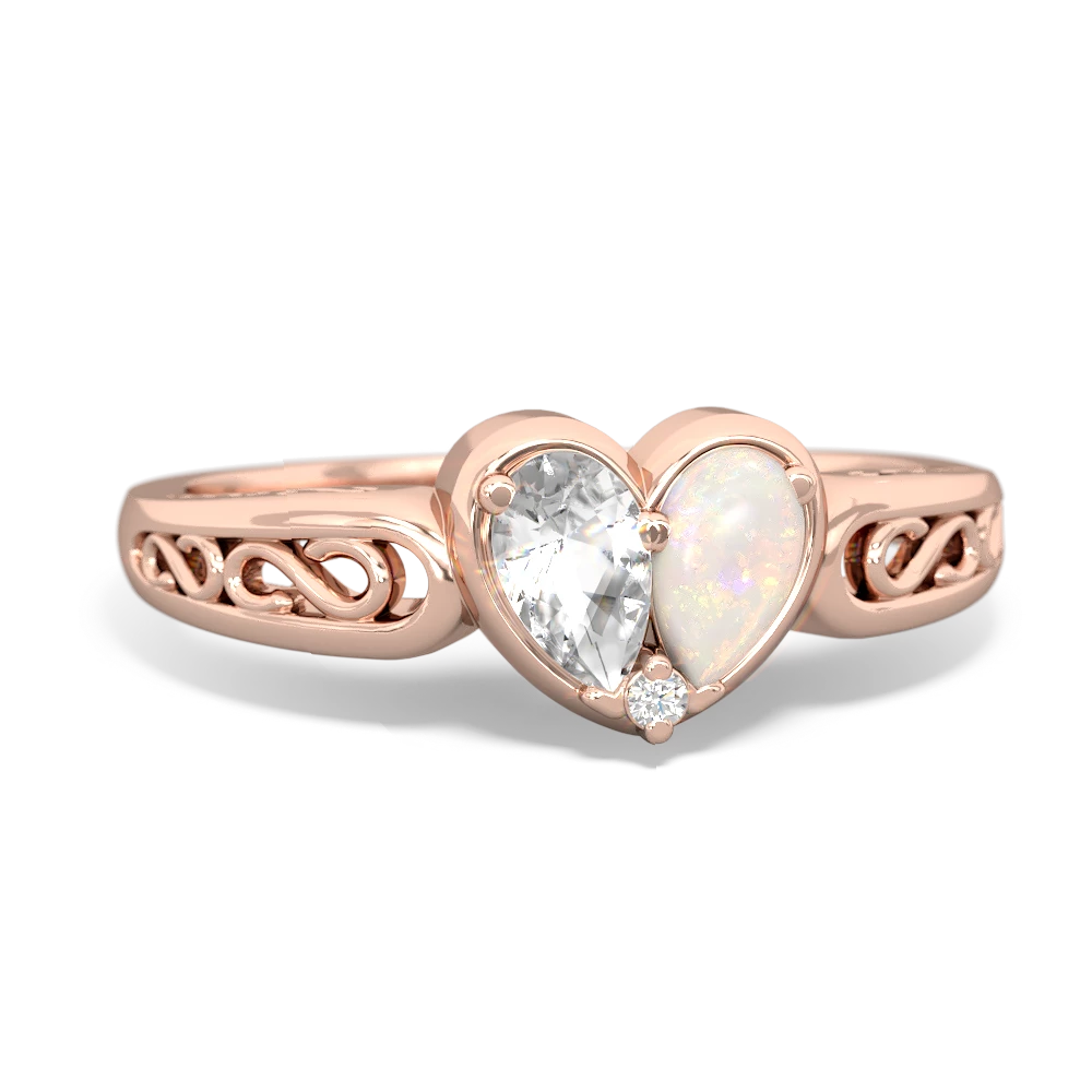 White Topaz Filligree 'One Heart' 14K Rose Gold ring R5070