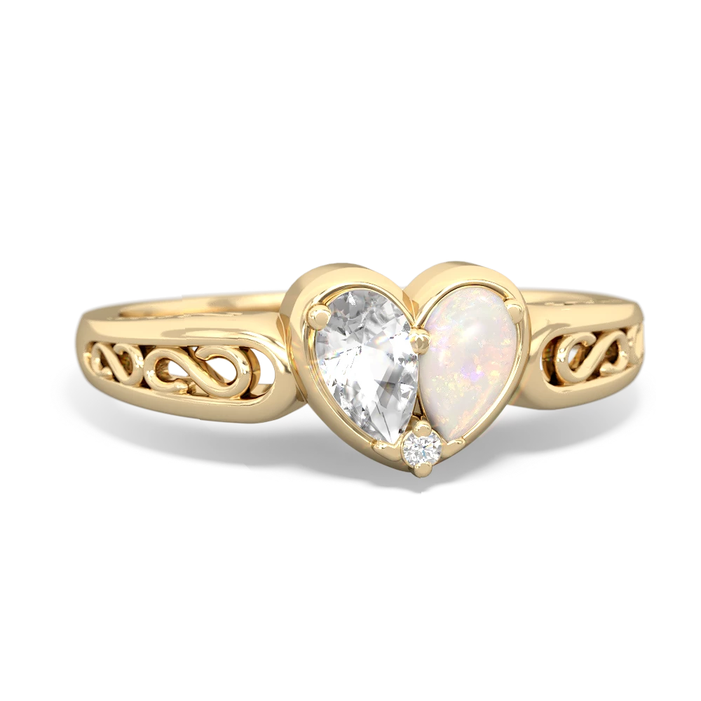 White Topaz Filligree 'One Heart' 14K Yellow Gold ring R5070