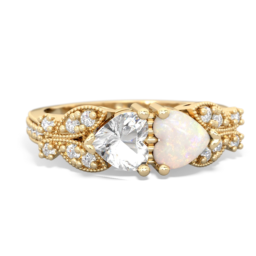 White Topaz Diamond Butterflies 14K Yellow Gold ring R5601