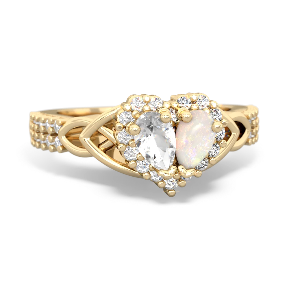 White Topaz Celtic Knot Two Hearts As One 14K Yellow Gold ring R2644HRT