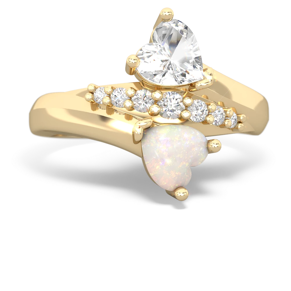 White Topaz Heart To Heart 14K Yellow Gold ring R2064