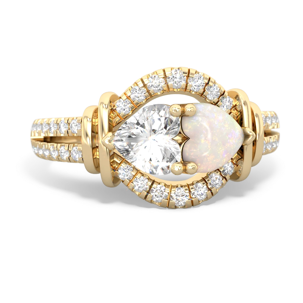 White Topaz Art-Deco Keepsake 14K Yellow Gold ring R5630