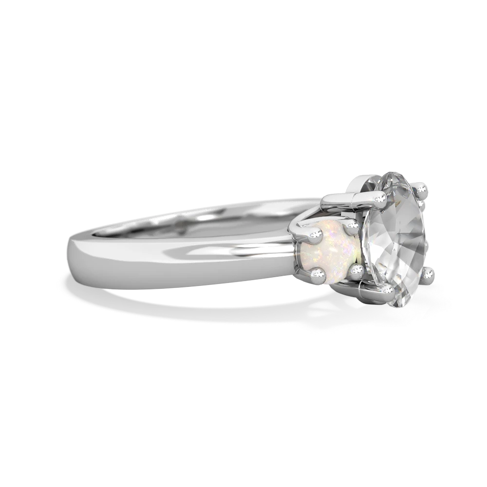 White Topaz Three Stone Oval Trellis 14K White Gold ring R4024