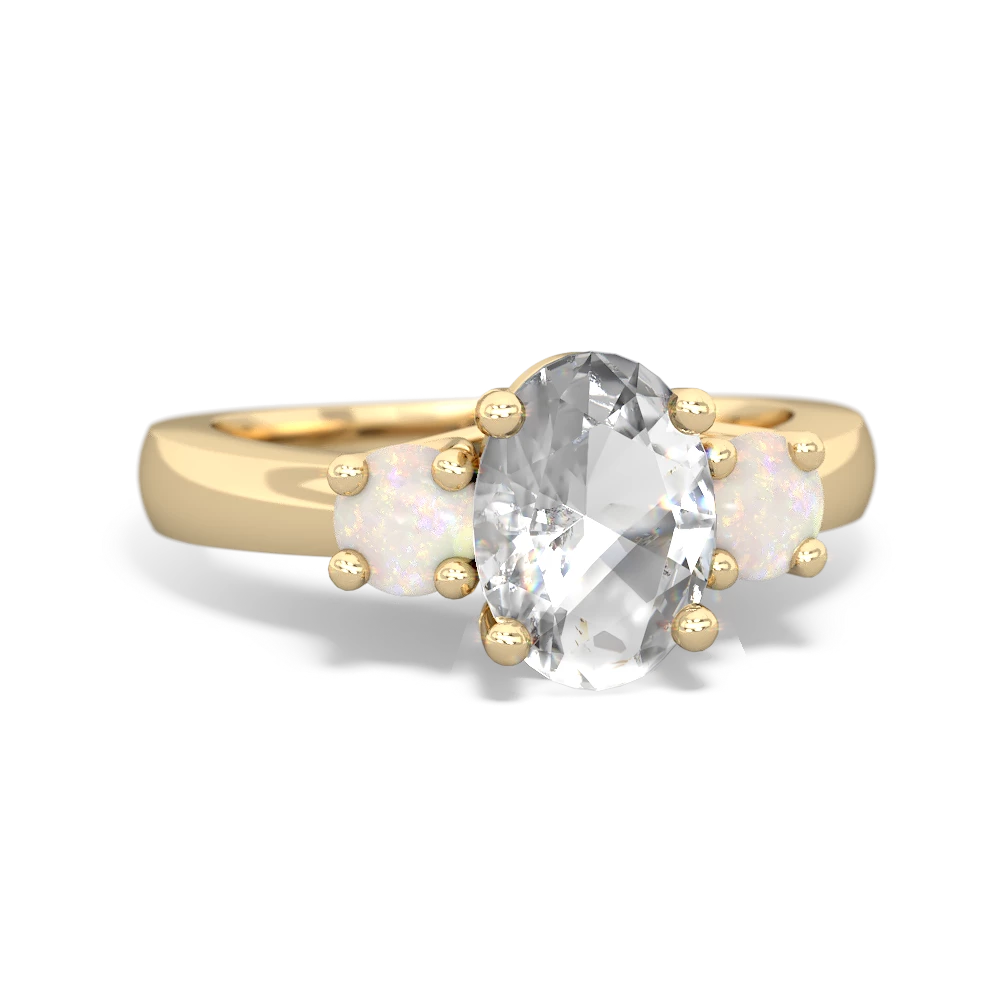 White Topaz Three Stone Oval Trellis 14K Yellow Gold ring R4024