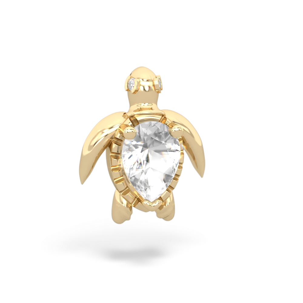 White Topaz Baby Sea Turtle 14K Yellow Gold pendant P5241