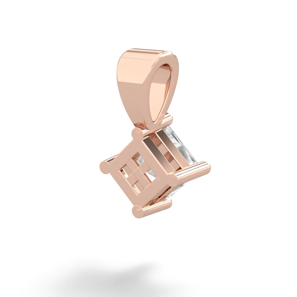 White Topaz 5Mm Princess Solitaire 14K Rose Gold pendant P1789