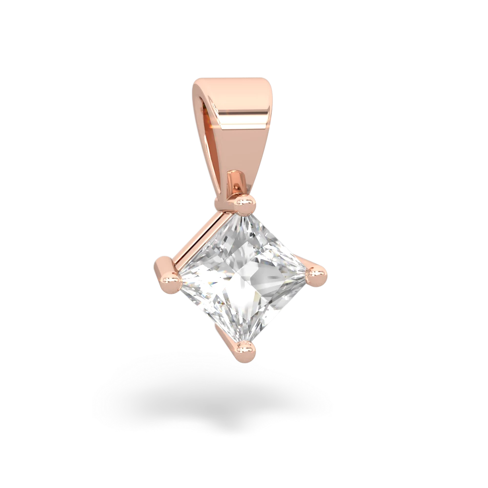 White Topaz 5Mm Princess Solitaire 14K Rose Gold pendant P1789