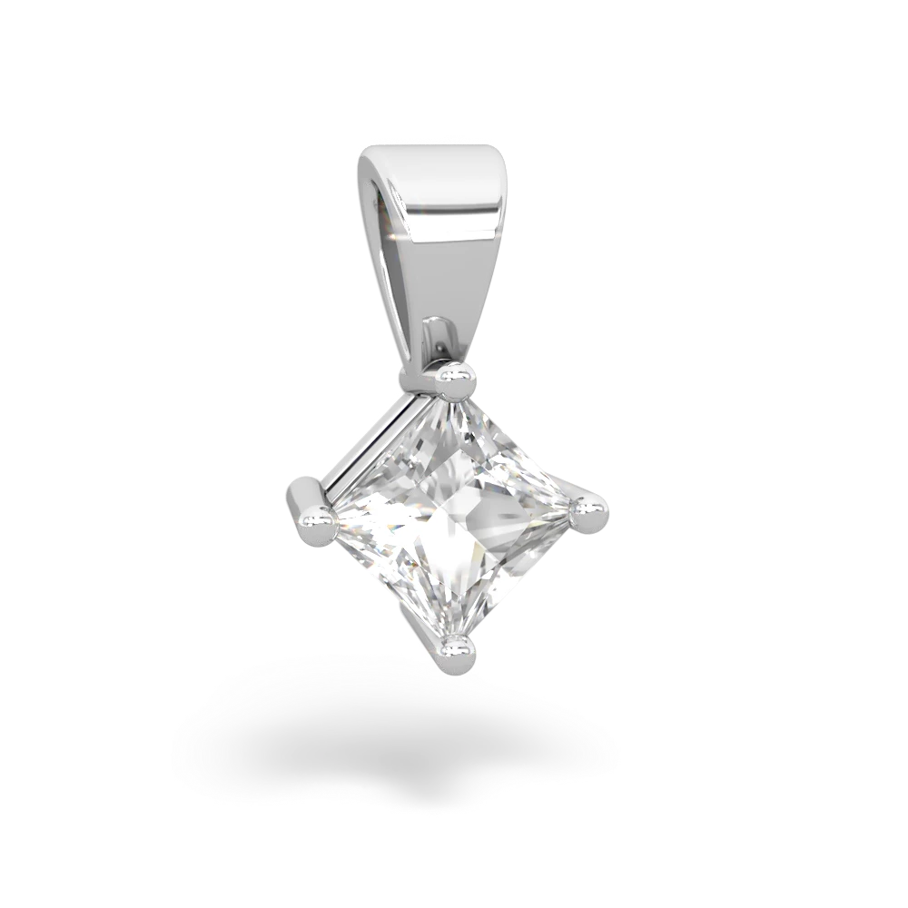 White Topaz 5Mm Princess Solitaire 14K White Gold pendant P1789