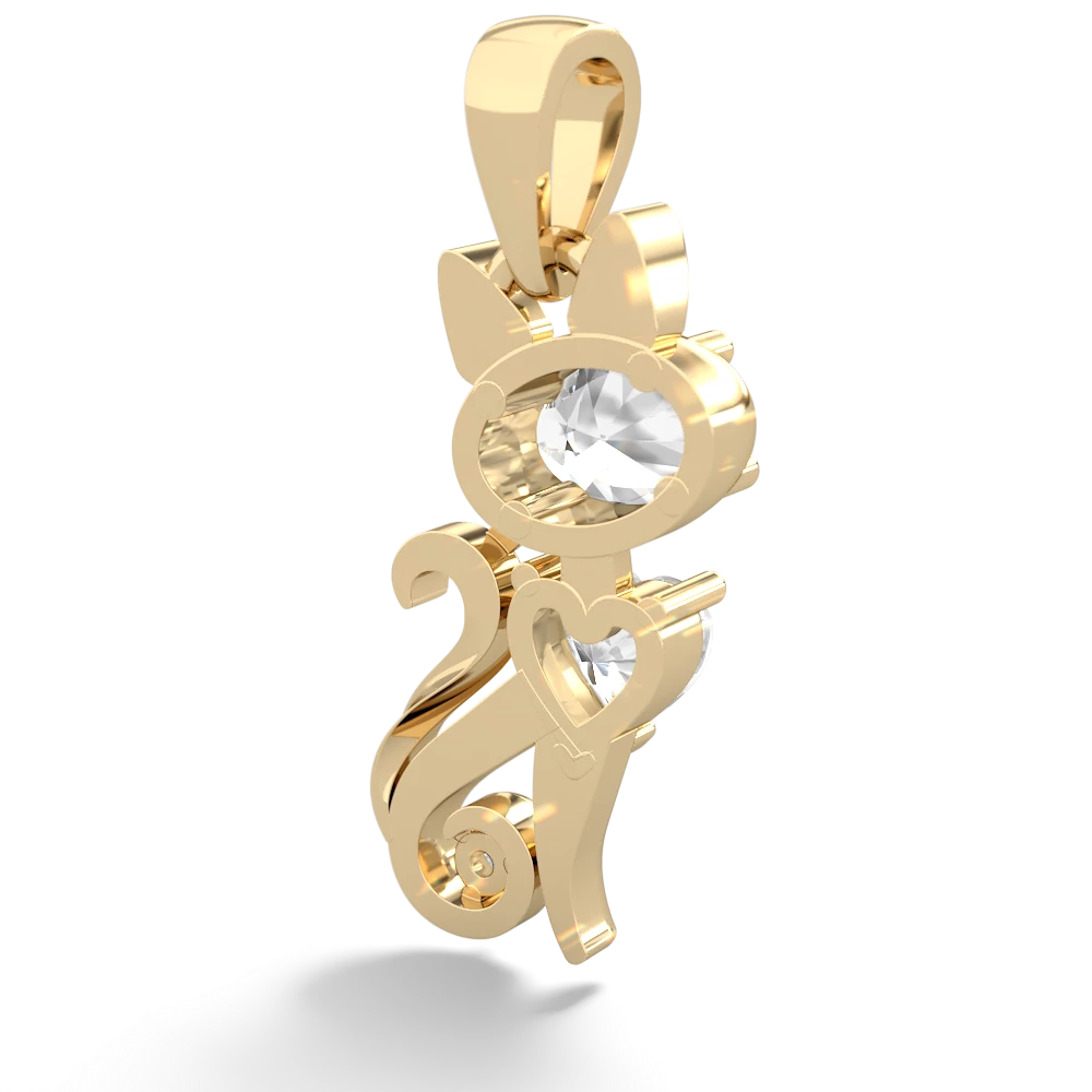 White Topaz Kitten 14K Yellow Gold pendant P5780