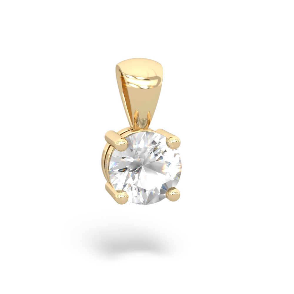White Topaz 6Mm Round Solitaire 14K Yellow Gold pendant P1786