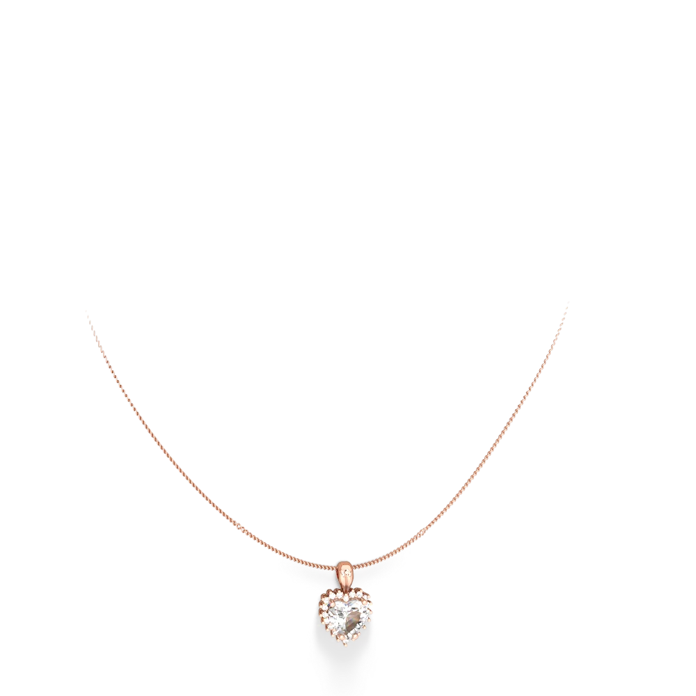 White Topaz Sparkling Halo Heart 14K Rose Gold pendant P0391