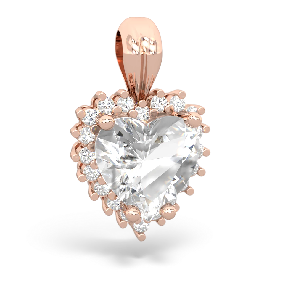 White Topaz Sparkling Halo Heart 14K Rose Gold pendant P0391