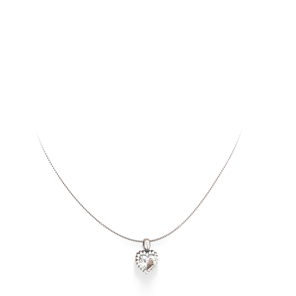 White Topaz Sparkling Halo Heart 14K White Gold pendant P0391