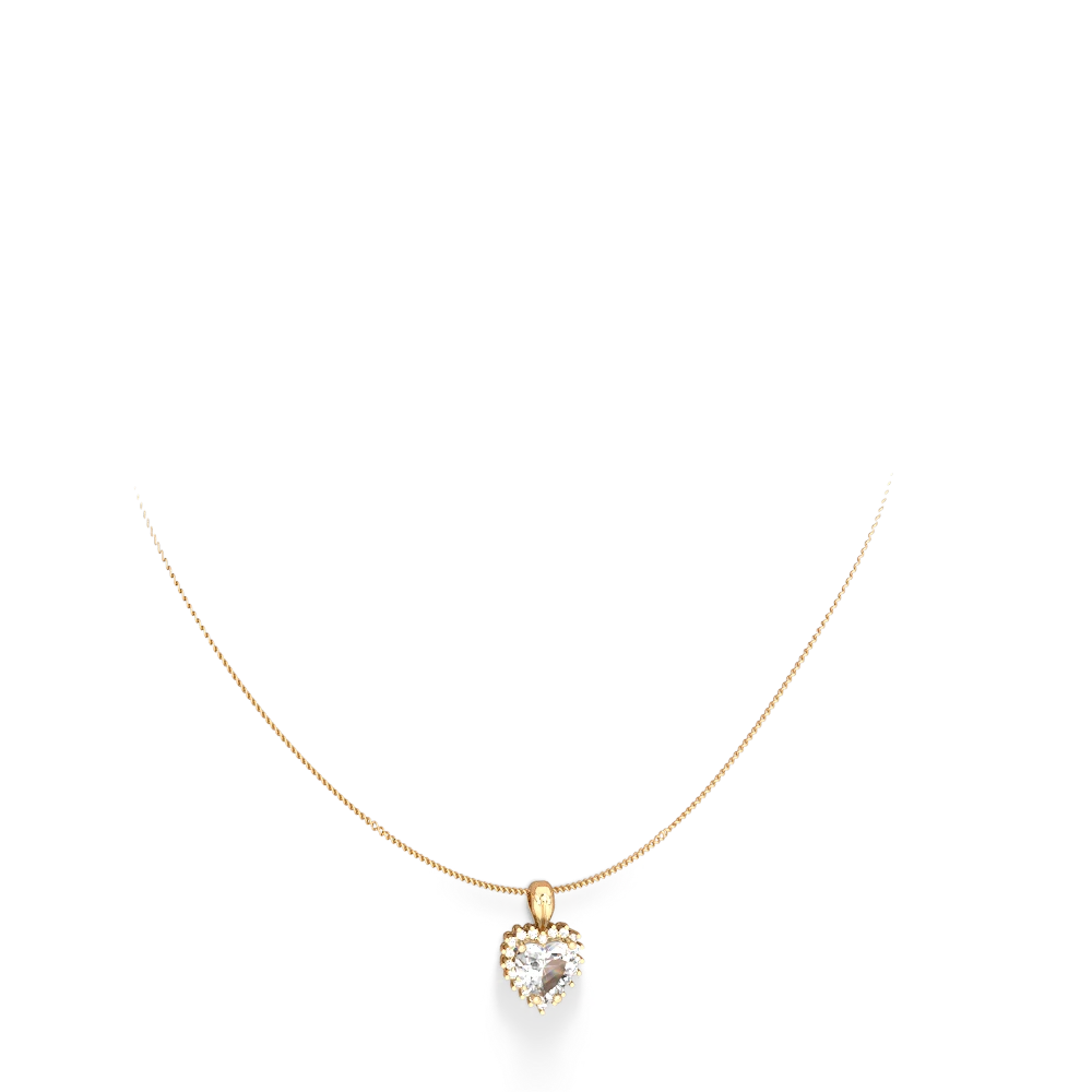 White Topaz Sparkling Halo Heart 14K Yellow Gold pendant P0391