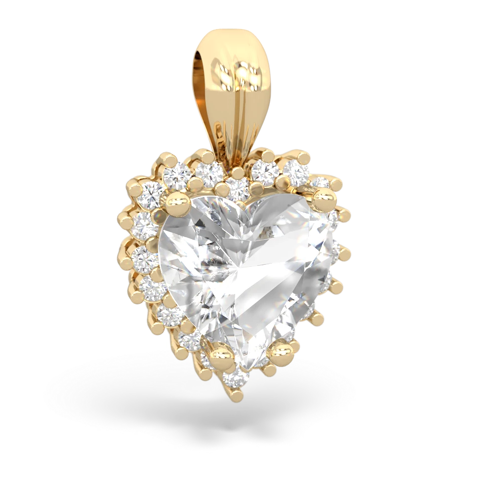 White Topaz Sparkling Halo Heart 14K Yellow Gold pendant P0391